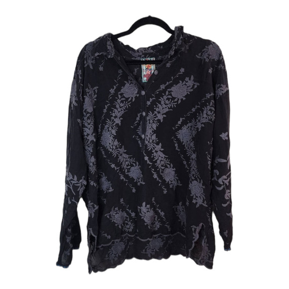 Johnny Was Long Sleeve Black Floral Embroidered Cupra Rayon Blouse m - Picture 1 of 9